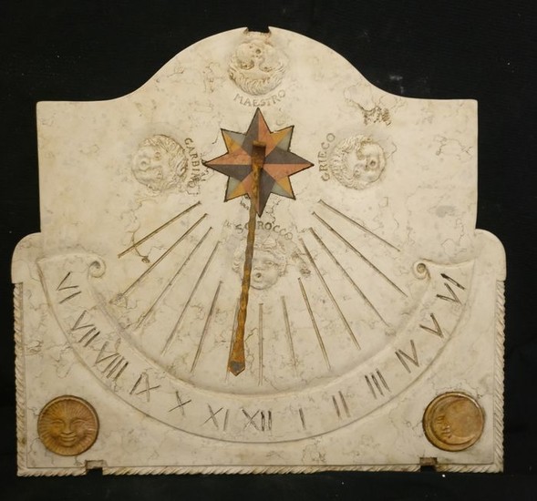 Inlaid sundial - The 4 Winds - 75 x 69 cm - Botticino marble, Verona red marble and polychrome marble - Mid-20th century