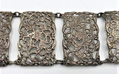 Intricate Sterling Silver 6 Panel Wide Linked Bracelet