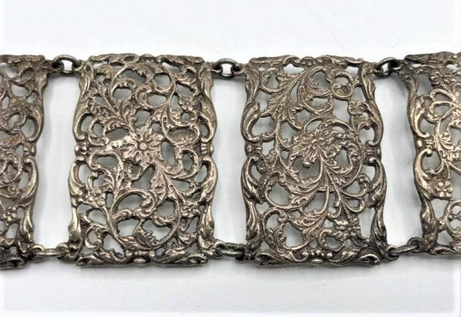 Intricate Sterling Silver 6 Panel Wide Linked Bracelet