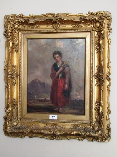 Irish Victorian School Portrait of Connemara Woman with Moun...
