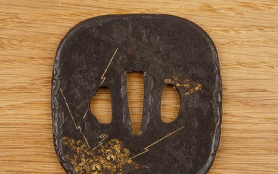 Iron tsuba Japanese, 1800-1868 of rounded square form decorated with...