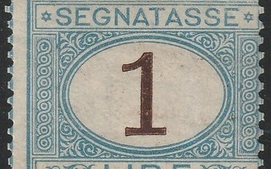 Italy Kingdom 1870 - Postage due, 1st issue, 1 l. azure and brown, intact and very rare, luxury, with certificate - Sassone n.11