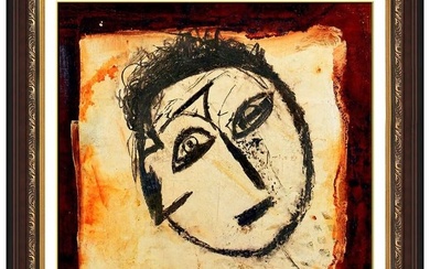 Jamali Pigmentation Painting On Cork Original Abstract Portrait Signed Artwork