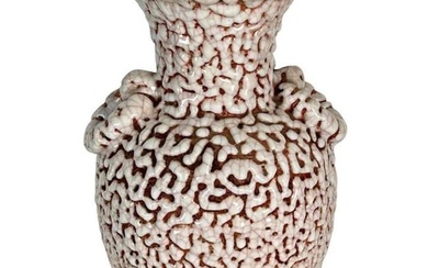 Japan Meiji Taisho Vermiculated Crawling Shino Brain Glaze Ceramic Vase