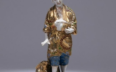 Japanese Satsuma Sculpture of Man with Rabbits