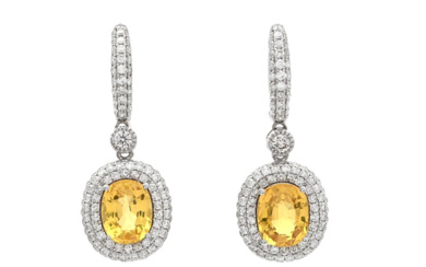 Jewellery Earrings EARRINGS, 18K white gold, oval cut yellow treat...