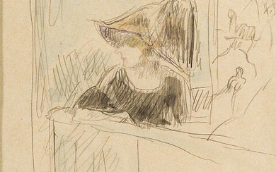 Jules Pascin, French 1885-1930- Femme au chapeau au bar, 1918; watercolour and pencil, signed and stamped with atelier stamp lower right; inscribed Paris 1918 by Lucy Krogh on the reverse, 12.7x11.5cm Provenance: Lucy Krohg, Paris; Harvey Lubitz...