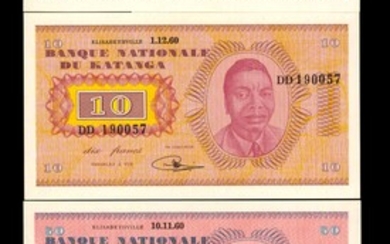 KATANGA. Lot of (4). Banque Nationale du Katanga. 10, 20, 50 & 100 Francs, 1960. P-5 to 8. Uncirculated.