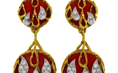Kutchinsky Coral Diamond Gold Earrings