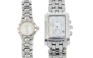 LONGINES - a stainless steel Conquest bracelet watch (22mm) with a Longines Dolce Vita chronograph bracelet watch.