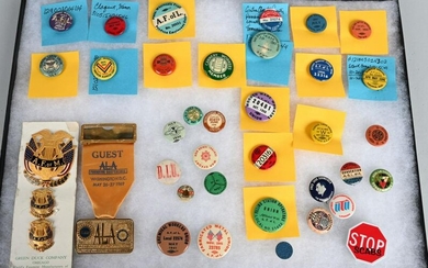 LOT OF LABOR UNION BUTTONS, AND MORE