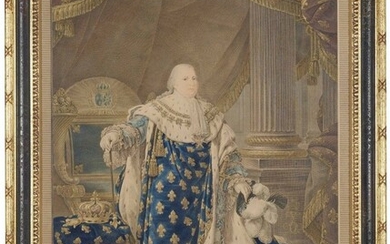 LOUIS XVI ROI DE FRANCE ET DE NAVARRE Paris, 1815 Gravure aquarellée d'une main ultérieure...