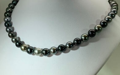 #LOW RESERVE PRICE# Nice round Multicolors Ø 8x10 mm - 925 Silver, Tahitian pearls - Necklace