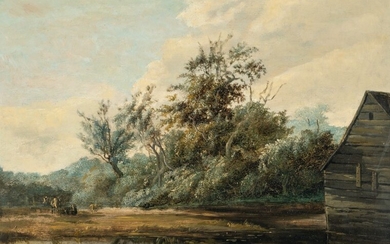 Landscape with a stream and a small herd of cattle