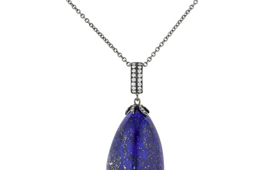 Lapis Lazuli Diamond Drop Pendant Necklace
