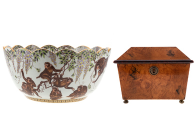 Large Chinese Export Style Bowl & Wood Box