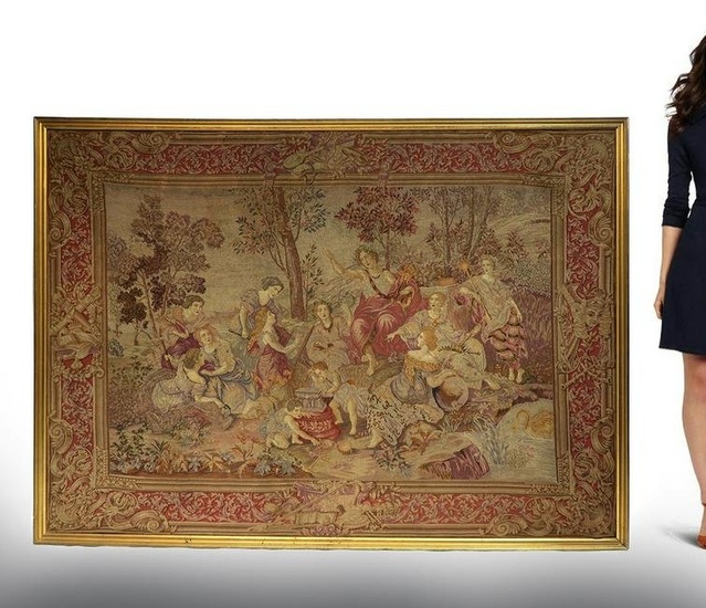 Large Framed 19th C FRENCH TAPESTRY WALL HANGING