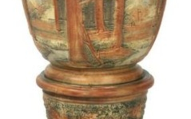 Large Weller Pottery Forest Jardiniere & Pedestal