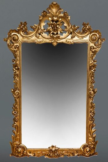 Large mirror Louis XV style in carved and gilded wood with a top of flowers and palmettes Measures: 225x140 cm. Exit: 600uros. (99.832 Ptas.)