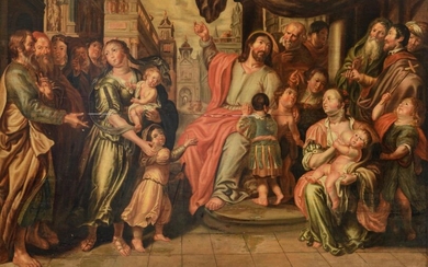 Let the children come to me, Antwerp School, 17thC, 74 x 105 cm