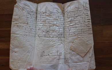Lettre signée - exceptionnel document sur peau de vélin, nomination comme commandant. (Château de la Bretesche 1590-1591, Loire-Atlantique, Nantes, Guerre de la Ligne, Henri IV)