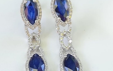 Lilo Diamonds - 18 kt. White gold - Earrings - 4.23 ct Sapphire - Diamonds