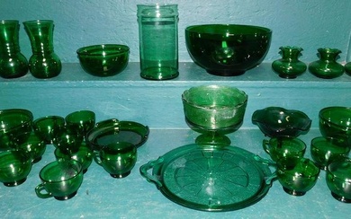 Lot Emerald Green Glass Items