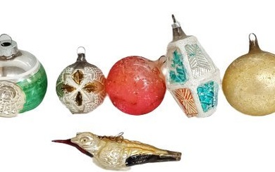 Lot Of 8 Antique German Handmade Christmas Ornaments Santa Clown Bird Glass