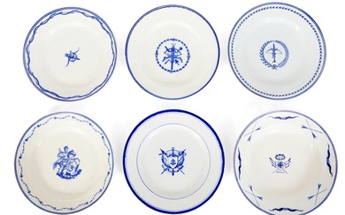 Lot de six assiettes en porcelaine de Tournai à décor de prix de tir, Saint...