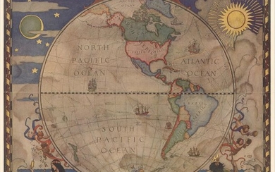 "[Lot of 2] Western Hemisphere - Map of Discovery [and] Eastern Hemisphere - Map of Discovery", National Geographic Magazine