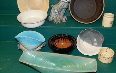 Lot of Pottery Mixing Bowls, Jars, & Cat Statue