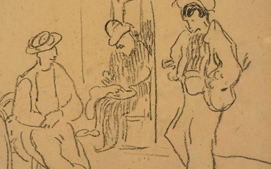 Louis VALTAT (1869-1952) "Scène à trois personnages", Fusain mongorammé en bas à droite, 23.5 x...