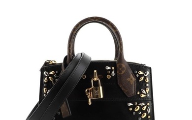 Louis Vuitton City Steamer Handbag Studded Leather and Monogram Canvas Mini