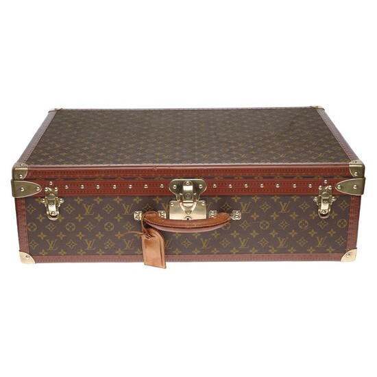 Louis Vuitton - Superbe Valise rigide vintage 70cm en toile monogram et bijouteries en laiton Suitcase