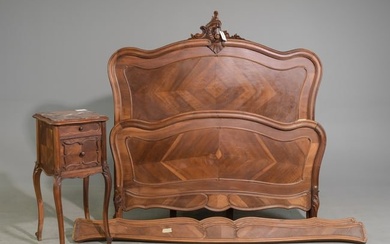Louis XV Style Walnut Bed with Rails & Nightstand