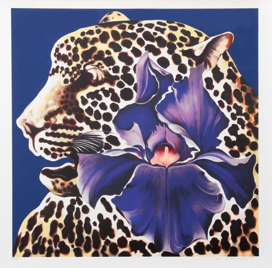 Lowell Blair Nesbitt, Spotted Leopard and Purple Iris, Screenprint