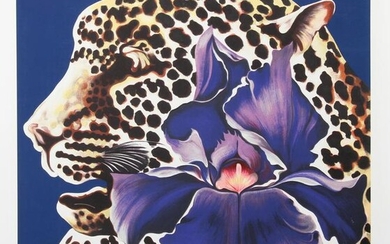 Lowell Blair Nesbitt, Spotted Leopard and Purple Iris