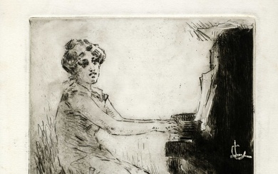Luigi Conconi (Milano, 1852 - 1917) Fanciulla al pianoforte. 1913.