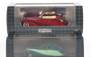MODEL CARS, 2 pcs, metal/resin, Daimler DE36, 1953 & Daimler DE36 Hooper Green Goddess, Matrix Models, 1:43 scale.