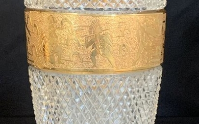 MOSER 10" CRYSTAL VASE W/ GILDED CAMEO FRIEZE