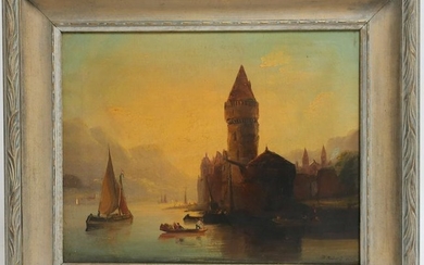 Manner of David Roberts 19th c. River Castle, 1844