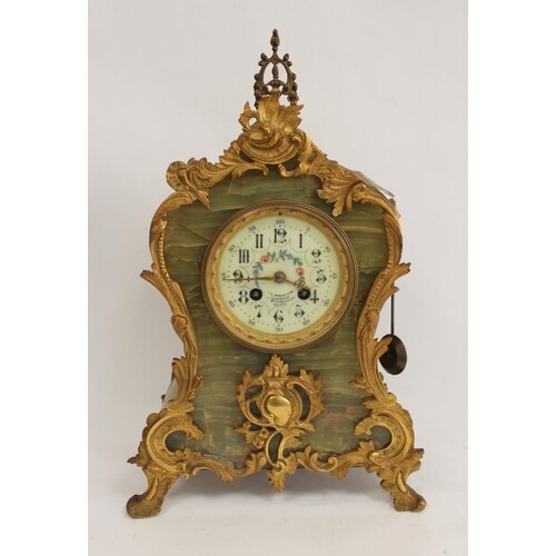 Mantel clock by Marti, Paris, with florally decorated dial i...