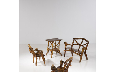 Matti Savijärvi (20th c.) Set of two armchairs, table and bench