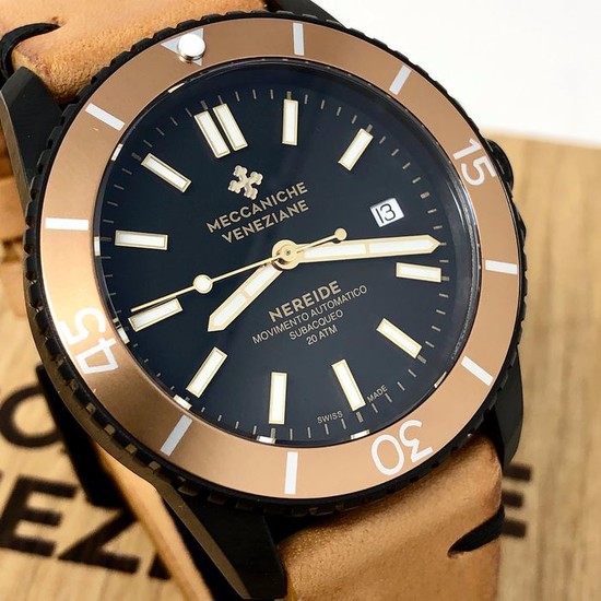 Meccaniche Veneziane - Automatic Diver Watch Nereide 3.0 Gold Black PVD EXTRA Rubber Strap - 1202013 - Men - BRAND NEW