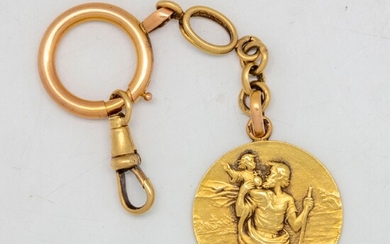 Médaille en or jaune et chaîne de montre Poids : 13,5 g.