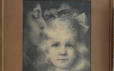 Meisje met strik. Figuren op de achtergrond. Gesigneerd in de plaat J. Gabrielse 1919. Litho 23 x 17,5 cm.