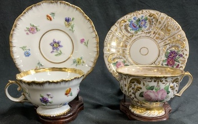 Meissen, SPM 2 Sets of Porcelain Tea Cups/ Saucers