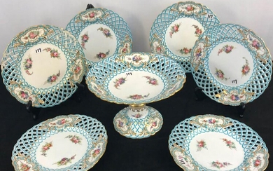 Minton 1800's Reticulated Compote and 7 Matching Plates