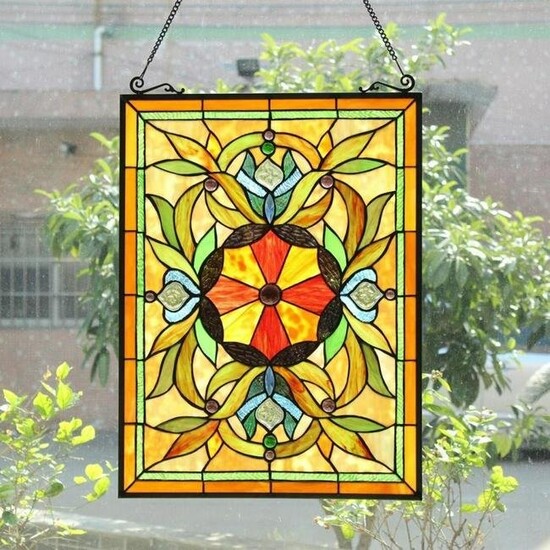 Multi Color Stained Art Glass Hanging Window Panel
