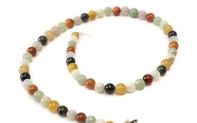 Multicolored Jadeite Beaded necklace with Sterling silver and pearl closure